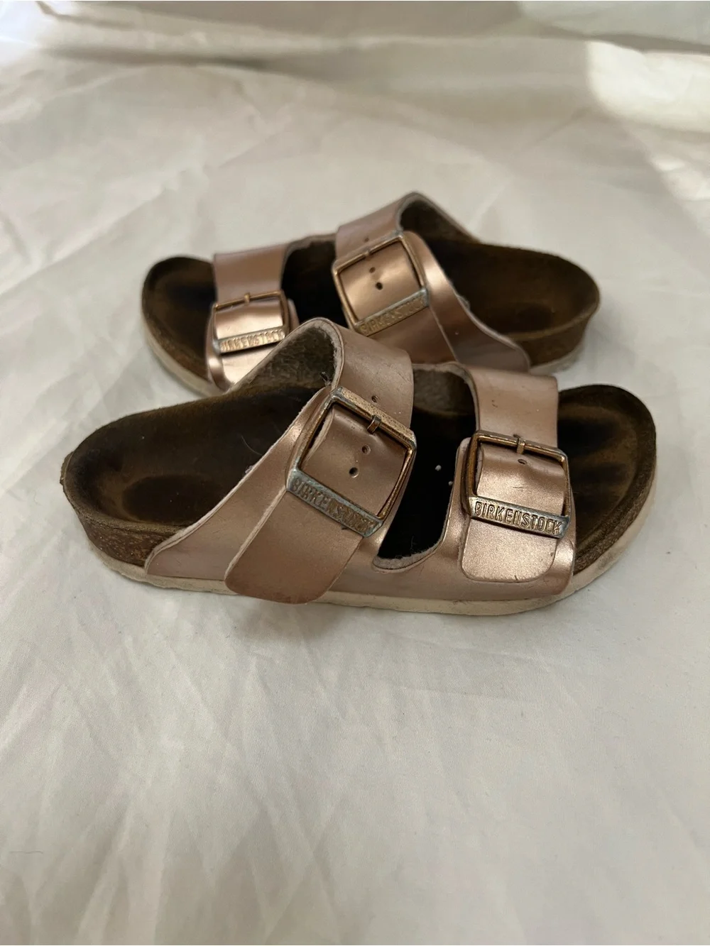 Birkenstock Kids Metallic Rose Gold Double Strap Sandals